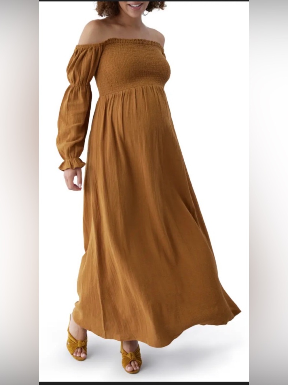 Ingrid & Isabel Dream Off the Shoulder Long Sleeve Cotton Maternity Midi DressXS
